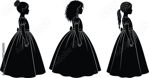 Silhouette, Girl, Dress, Gown, Princess, Fashion, Elegance, Child, Profile, Black, Vector, Illustration, Celebration, Hair, Beauty