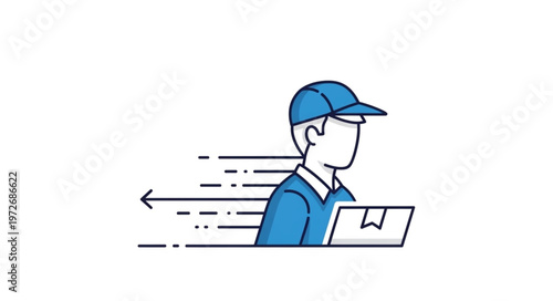 Delivery Man with Package in Motion, Express Shipping Concept.