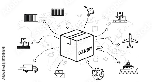 Delivery Network - A Comprehensive Logistics and Supply Chain Illustration.