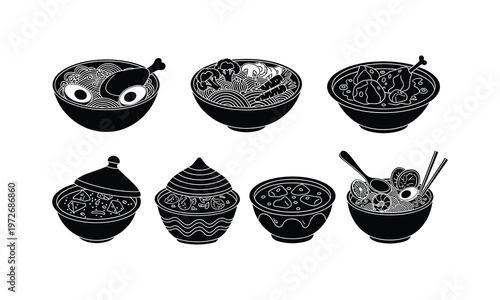 Traditional bowls and dishes showcasing diverse cultural culinary designs