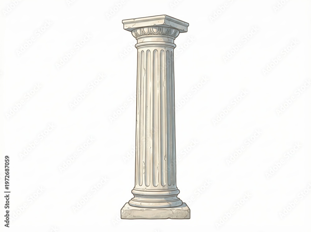 Fototapeta premium Classic White Column with Decorative Details on Simple White Background