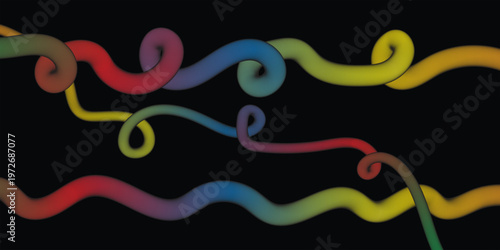 Colorful abstract swirls and curves against a black background