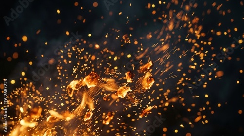 Close-Up Photography of Burning Embers and Sparks in Night Scene