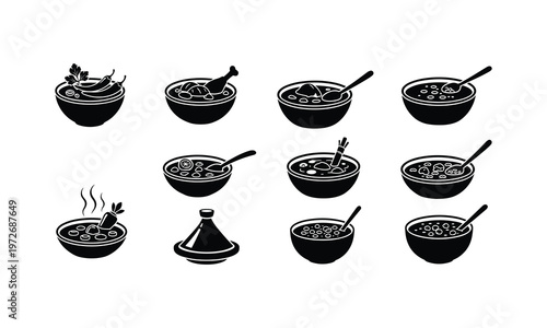 Diverse bowls of traditional and modern soups and stews from around the world
