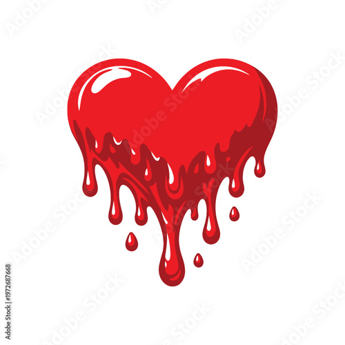 Red painted heart with dripping liquid drops in a splash style vector illustration suitable for love or horror themed design