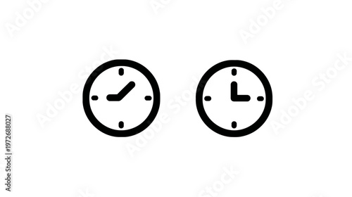 Two minimalist black outline clock icons representing time, schedule, deadline, business planning, and event management.