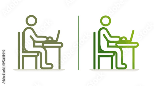 Ergonomic vs. Bad Posture Illustration: Person Sitting at Desk with Laptop, Promoting Healthy Workplace Habits