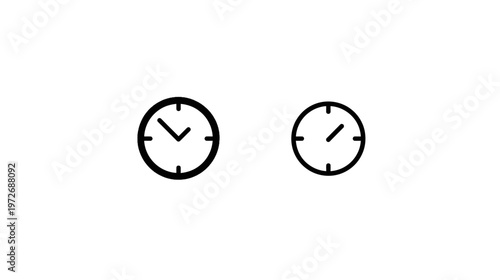 Simple Line Art Clock Icons for Time Management and Productivity. Minimalist black and white pictogram elements for scheduling and deadlines.
