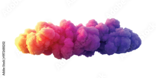 A vibrant cloud of multicolored smoke transitioning from orange to pink and finally deep violet