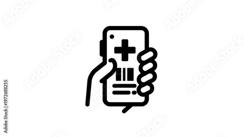 Hand holding smartphone with medical cross icon. Digital health application, telemedicine, online doctor consultation, or e-health service.