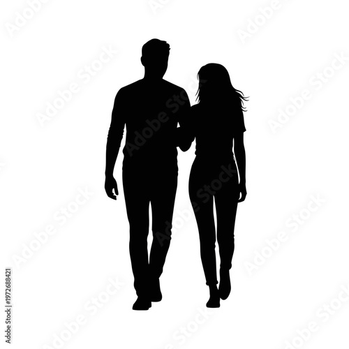 A black silhouette of a couple walking together in love and harmony