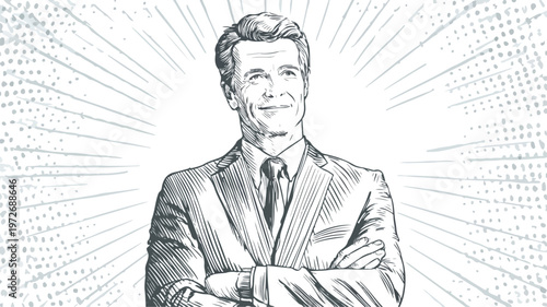 Confident Professional Man Folding Arms in Wide Angle Pose