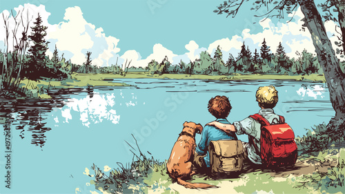 Tranquil Scene of Close Friends Embracing Nature at Riverside