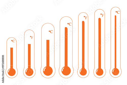 Assorted glass thermometers displaying varying temperatures in a clean white background setting