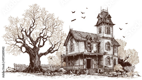 Eerie Halloween Abandoned House Vector Illustration for Spooky Designs