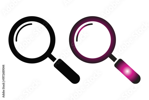 Two magnifying glasses a black and white and a vibrant pink illustration for investigation