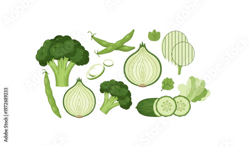 Green vegetables abstract collection healthy food geometric vector
