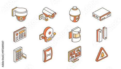 Security Surveillance System Isometric Icons Set Showing Protection Devices