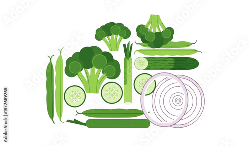 Abstract green vegetables flat vector healthy eating illustration