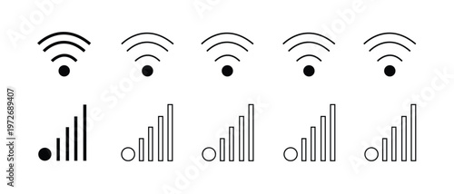 Wi-Fi Icons Set, Wireless Signal Strength Levels, Internet Connectivity Icons.Transparent PNG and Vector Illustration