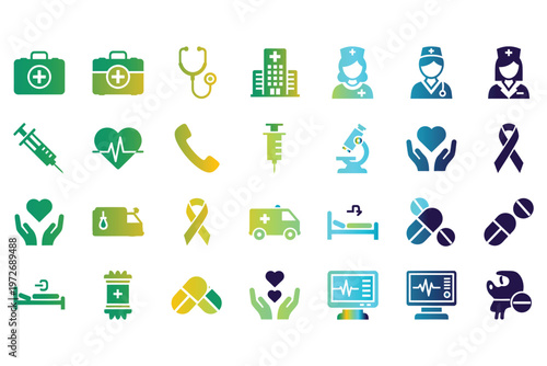 Colorful medical icons set healthcare medicine support and wellness visual representation