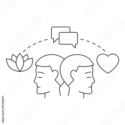 Therapy Session Monoline Icon with People Sharing and Discussion Circle