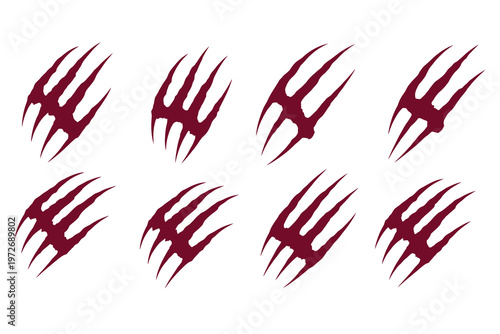 Eight claw marks a repeating pattern of crimson scratches on a white background