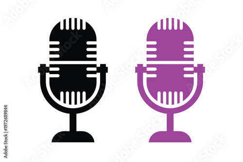 Title two vintage microphones a black and a vibrant purple illustration for audio recording and broadcasting description a graphic depiction