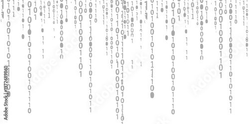 A digital background featuring cascading binary code consisting of zero and one digit symbols.