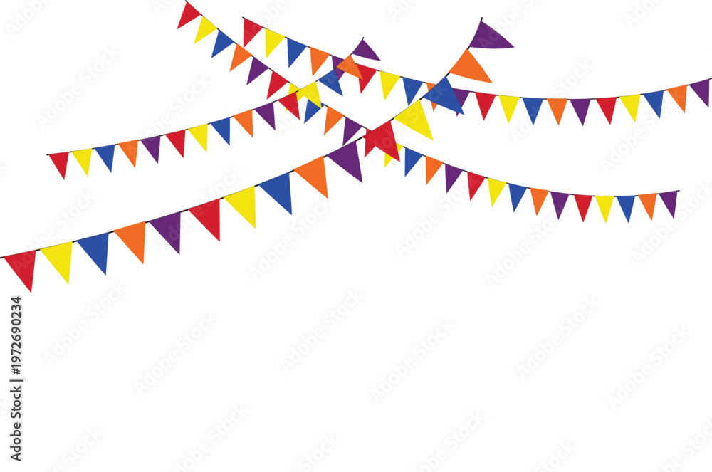 Obraz premium Colorful Festive Bunting Flags Decoration on White Background