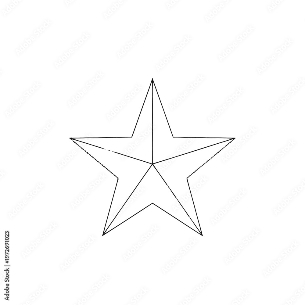 Obraz premium Geometric five-pointed star outline line art drawing isolated on white. Simple graphic symbol for design elements.