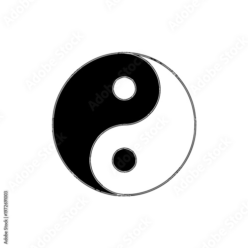 Classic Yin Yang symbol illustration representing harmony, balance, duality, and Taoist philosophy in black and white.
