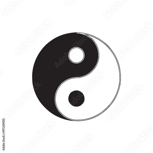 Yin Yang symbol representing duality, balance, and harmony. Black and white circular icon illustrating opposing forces and equilibrium.