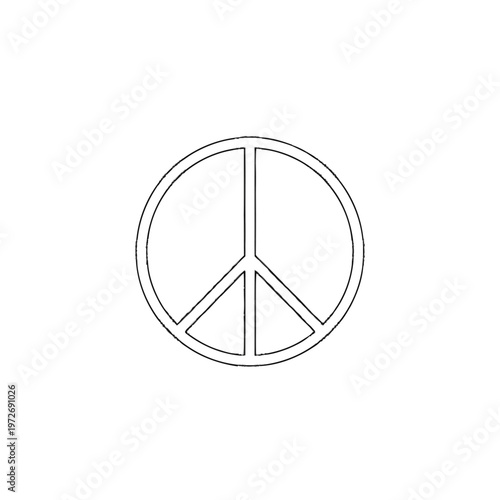 Minimalist black and white outline of a peace symbol, representing harmony, unity, and anti-war concepts. Simple graphic illustration.