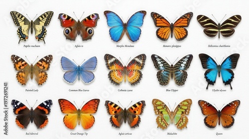 Collection of Colorful Butterfly Close-Ups Displaying Various Wing Patterns