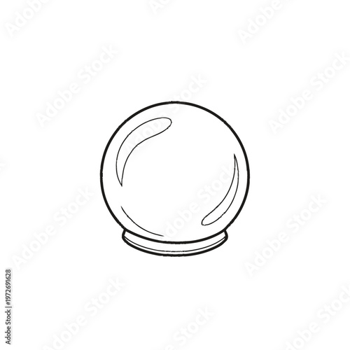 Minimalist crystal ball line art drawing. Magic orb illustration for fortune telling, divination, future prediction, and spiritual mystery.