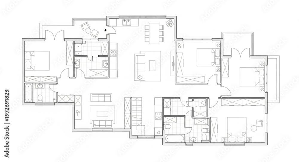 Fototapeta premium Detailed Architectural Floor Plan Depicting Interior Layout and Spatial Arrangement.