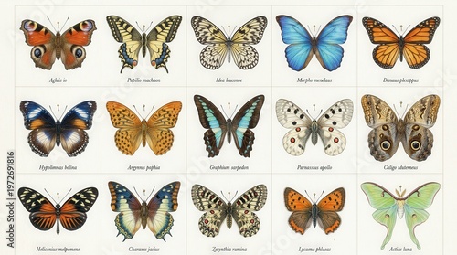 Collection of Colorful Butterfly Illustrations in Natural Winged Species Style