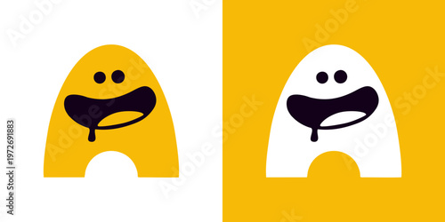 Funny smiling egg characters in white and yellow backgrounds