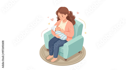 Woman Breastfeeding Baby Sitting.