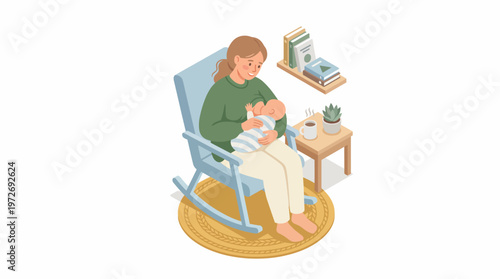 Woman Feeding Baby in Chair.
