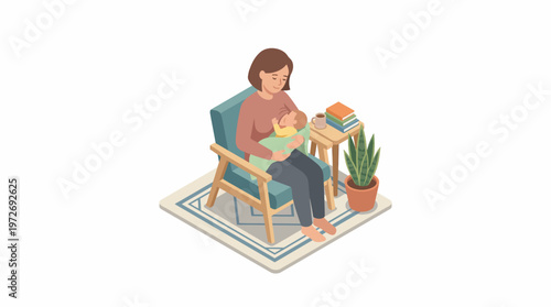 Woman Holding Newborn Baby.