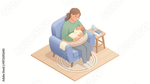 Woman holding sleeping baby close.