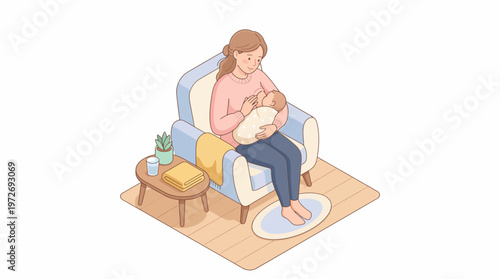 Woman Breastfeeding Baby At Home.