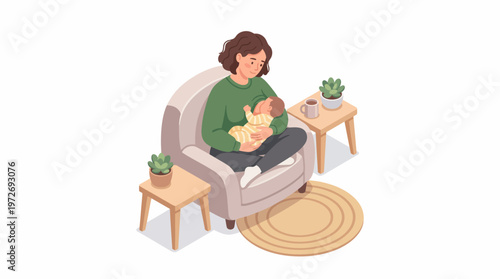 Woman Breastfeeding Baby At Home.