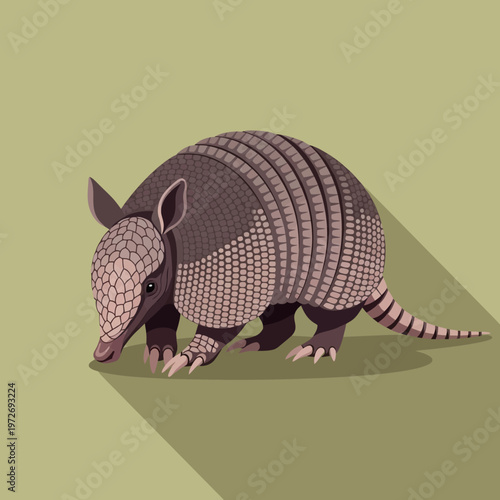Armadillo walking on green ground slowly.
