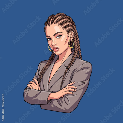 Confident Business Woman with Braids Portrait.