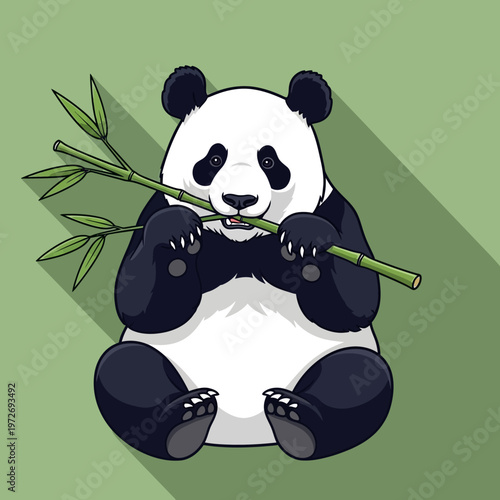Cute Panda Eating Bamboo Stick.