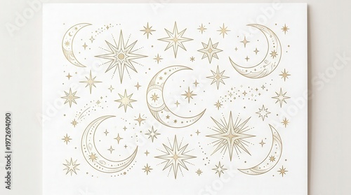 Elegant Golden Celestial Pattern Photo Featuring Moon and Stars for Festive Decor