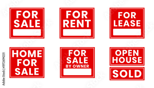 For sale, for rent, sold writings svg cut file. Isolated vector illustration.
